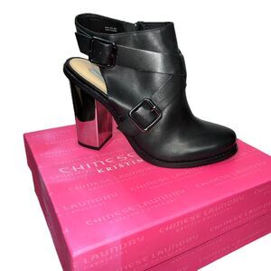 Chinese Laundry Womens Booties Remi Mirror Heeled Black Silver Party Size 9